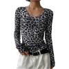 image:imageMakeMeChic Womens Cheetah Print Scoop Neck T Shirt Long Sleeve Rib Knit Y2k Going Out TopsBlack and White