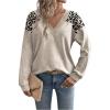 image:imageMakeMeChic Womens Cheetah Print T Shirts V Neck Long Sleeve Leopard Dressy Tee TopsKhaki