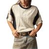 image:imageMakeMeChic Womens Color Block Crew Neck Knit T Shirt Textured Short Sleeve Fall Sweater ShirtBlack and White