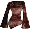image:imageMakeMeChic Womens Cowl Neck Tops Tie Dye Shirt Bell Sleeve Hanky Hem Draped Going Out Crop TopsBrown