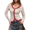 image:imageMakeMeChic Womens Floral Button Down Shirts Lace V Neck Long Sleeve Boho Cute TopsApricot