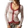 image:imageMakeMeChic Womens Floral Button Down Shirts Lace V Neck Long Sleeve Boho Cute TopsApricot B
