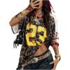 image:imageMakeMeChic Womens Football Jersey Shirt Graphic Tee Oversized Off The Shoulder Half Sleeve Sports TopsBrown