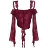 image:imageMakeMeChic Womens Halloween Lace Tops Tee Shirt Y2K Bell Sleeve Ruffle Backless Boho Crop TopsBurgundy