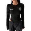 image:imageMakeMeChic Womens Jersey Shirts Color Blocking Crop Tops V Neck Long Sleeve Fitted Fall T ShirtBlack