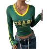image:imageMakeMeChic Womens Jersey Shirts Color Blocking Crop Tops V Neck Long Sleeve Fitted Fall T ShirtGreen