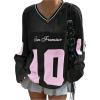 image:imageMakeMeChic Womens Jersey Shirts Number Print Long Sleeve V Neck Oversized Y2k Tee Tops StreetwearMulticolor