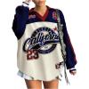 image:imageMakeMeChic Womens Jersey Striped Tee Shirt Spring Collar V Neck Long Sleeve Retro Y2K TopsMulticolor