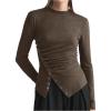 image:imageMakeMeChic Womens Long Sleeve Shirts Crew Neck Button Detail Asymmetrical Hem Blouse Y2k Goth TopsBrown