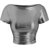 image:imageMakeMeChic Womens Metallic Crop Tops Boat Neck Ruched Short Sleeve Party T Shirt ClubwearSilver