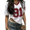 image:imageMakeMeChic Womens Number Graphic Jersey Shirts Y2k V Neck Short Sleeve Football Tee Tops Streetwear Going Out TopsRed