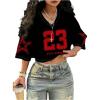 image:imageMakeMeChic Womens Number Print V Neck Jersey Shirt Half Sleeve Y2K Tee Crop TopsRed and Black