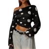 image:imageMakeMeChic Womens Off The Shoulder Sweatshirt Asymmetrical Tops Y2k Long Sleeve T Shirt Going Out TopsPolka Dots
