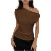 image:imageMakeMeChic Womens Off The Shoulder Tank Tie Back Sleeveless Business Dressy TopsBrown