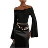image:imageMakeMeChic Womens Off The Shoulder Tops Elegant Lace Patchwork Cape Bell Sleeve T ShirtBlack