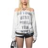 image:imageMakeMeChic Womens Off The Shoulder Tops Long Sleeve T Shirts Graphic Print Fitted Y2K Fall TopsWhite