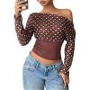 image:imageMakeMeChic Womens Polka Dots Asymmetrical Tops Long Sleeve Fitted Y2K Fall Crop TopsMulticolor