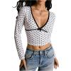 image:imageMakeMeChic Womens Polka Dots Deep V Neck Crop Tops Long Sleeve Y2k Fall T ShirtsBlack and White