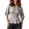 image:imageMakeMeChic Womens Ruffle Peplum Tops Going Out Short Sleeve Summer T Shirt BlouseGrey