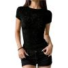 image:imageMakeMeChic Womens Sequin Tops Sparkly Glitter Crewneck Short Sleeve Going Out T ShirtBlack
