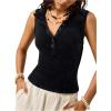 image:imageMakeMeChic Womens Sleeveless Henley Shirt Button Down Crew Neck Fitted Tee TopsBlack