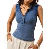 image:imageMakeMeChic Womens Sleeveless Henley Shirt Button Down Crew Neck Fitted Tee TopsBlue