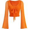image:imageMakeMeChic Womens Spring Mesh Bell Sleeve Top Y2K Sheer Tie Front Crop Tops Tee ShirtOrange