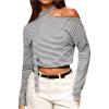 image:imageMakeMeChic Womens Striped Asymmetrical Neck T Shirt Long Sleeve Crop Tops with ScarfMulticolor