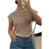 image:imageMakeMeChic Womens Striped Crochet Cap Sleeve Tops Casual Short Sleeve Crewneck Knit Shirts Summer Going Out TopsBrown