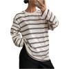 image:imageMakeMeChic Womens Striped Long Sleeve T Shirt Crew Neck Fall Going Out TopsWhite