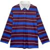 image:imageMakeMeChic Womens Striped Long Sleeve Tee Shirts Collar Neck Button Front Y2K Rugby ShirtsBlue and Brown