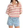 image:imageMakeMeChic Womens Striped Rugby Shirt Tops Half Sleeve Button Up Preppy Tee Tops StreetwearPink