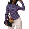 image:imageMakeMeChic Womens Striped Sweatshirt Crew Neck Long Sleeve Knit T Shirt Tops with ScarfBlue