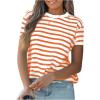 image:imageMakeMeChic Womens Summer Short Sleeve Striped Shirt Crewneck Fashion Colourful Shirts Going Out Spring Clothes Basic BlousesOrange