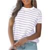 image:imageMakeMeChic Womens Summer Short Sleeve Striped Shirt Crewneck Fashion Colourful Shirts Going Out Spring Clothes Basic BlousesPurple