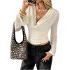 image:imageMakeMeChic Womens Swiss Dots Cowl Neck Tops Long Sleeve Ruched Business Crop Tee ShirtApricot