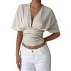 image:imageMakeMeChic Womens Y2k Crop Tops Deep V Neck Dolman Sleeve Tops Cute Summer T Shirt Going Out TopsApricot