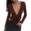 image:imageMakeMeChic Womens Y2k Deep V Neck Top Asymmetrical Cowl Neck Long Sleeve Going Out Tops T ShirtCoffee Brown
