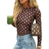 image:imageMakeMeChic Womens Y2k Polka Dots T Shirts Boat Neck Long Sleeve Fitted Going Out TopsCoffee Brown