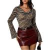 image:imageMakeMeChic Womens Zebra Print Top Striped Cowl Neck Tee Shirt Long Sleeve Mesh Sheer Y2K Summer TopsMulticolor