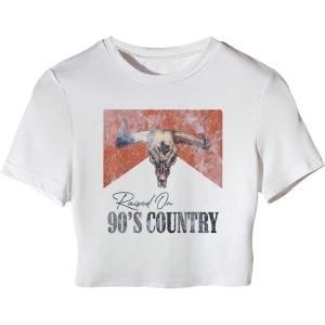 image:imageMAKEMECHIC Womens Cow Print Crop Tops Short Sleeve Western Country Concert Tee TopWhite