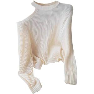 image:imageMakeMeChic Womens Asymmetrical Neck T Shirt Cut Out Long Sleeve Knit Tee TopsApricot