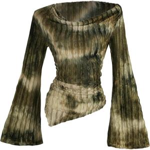 image:imageMakeMeChic Womens Cowl Neck Tops Tie Dye Shirt Bell Sleeve Hanky Hem Draped Going Out Crop TopsArmy Green