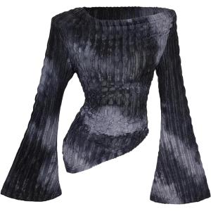 image:imageMakeMeChic Womens Cowl Neck Tops Tie Dye Shirt Bell Sleeve Hanky Hem Draped Going Out Crop TopsBlue