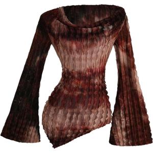 image:imageMakeMeChic Womens Cowl Neck Tops Tie Dye Shirt Bell Sleeve Hanky Hem Draped Going Out Crop TopsBrown