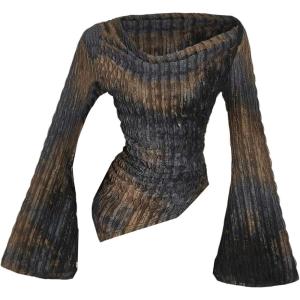image:imageMakeMeChic Womens Cowl Neck Tops Tie Dye Shirt Bell Sleeve Hanky Hem Draped Going Out Crop TopsMulticolor