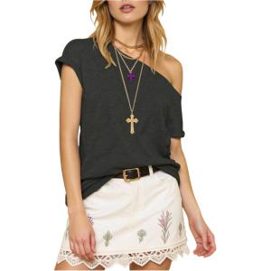 image:imageMakeMeChic Womens Off The Shoulder T Shirt Short Sleeve Summer Going Out TopsBlack