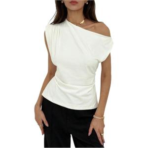 image:imageMakeMeChic Womens Off The Shoulder Tank Tie Back Sleeveless Business Dressy TopsWhite