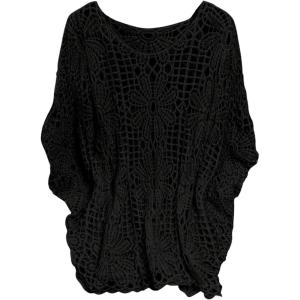 image:imageMakeMeChic Womens Plus Size Boho Tops Crochet Sweater Dolman Sleeve Beach Cover UpPlus Black