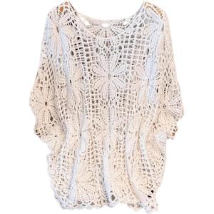 image:imageMakeMeChic Womens Plus Size Boho Tops Crochet Sweater Dolman Sleeve Beach Cover UpPlus White